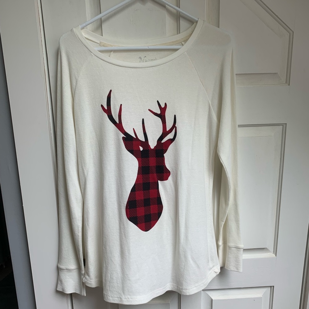 Long sleeve rein deer plaid shirt.